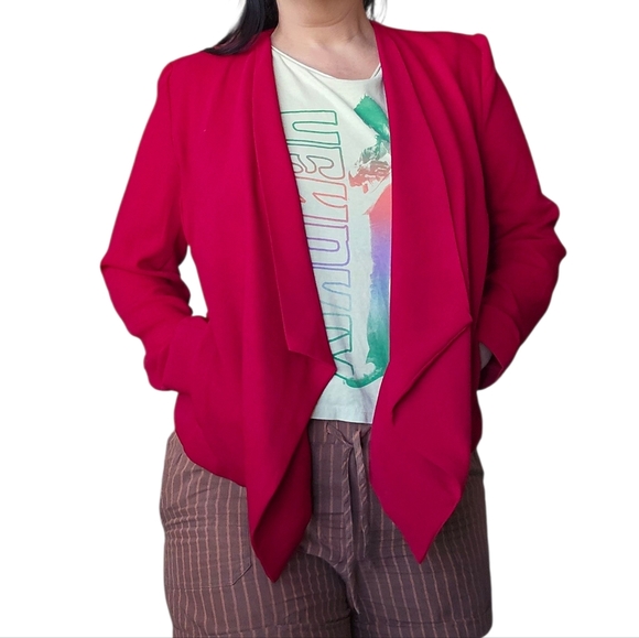 Red Love Tree Draped Waterfall Open Blazer Size Large - Picture 10 of 10